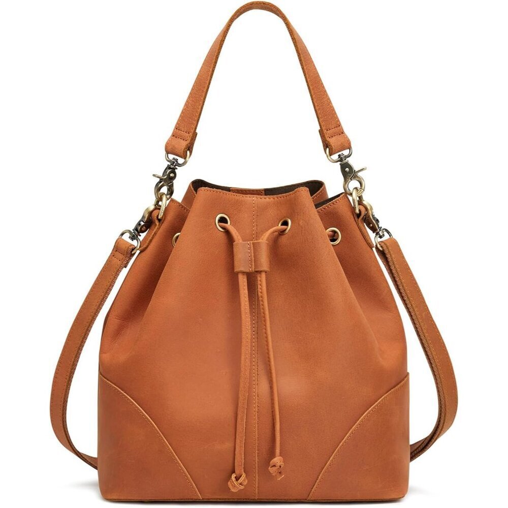 Leather Bucket Bag Women Drawstring Crossbody Shoulder Handbag Vintage Stylish